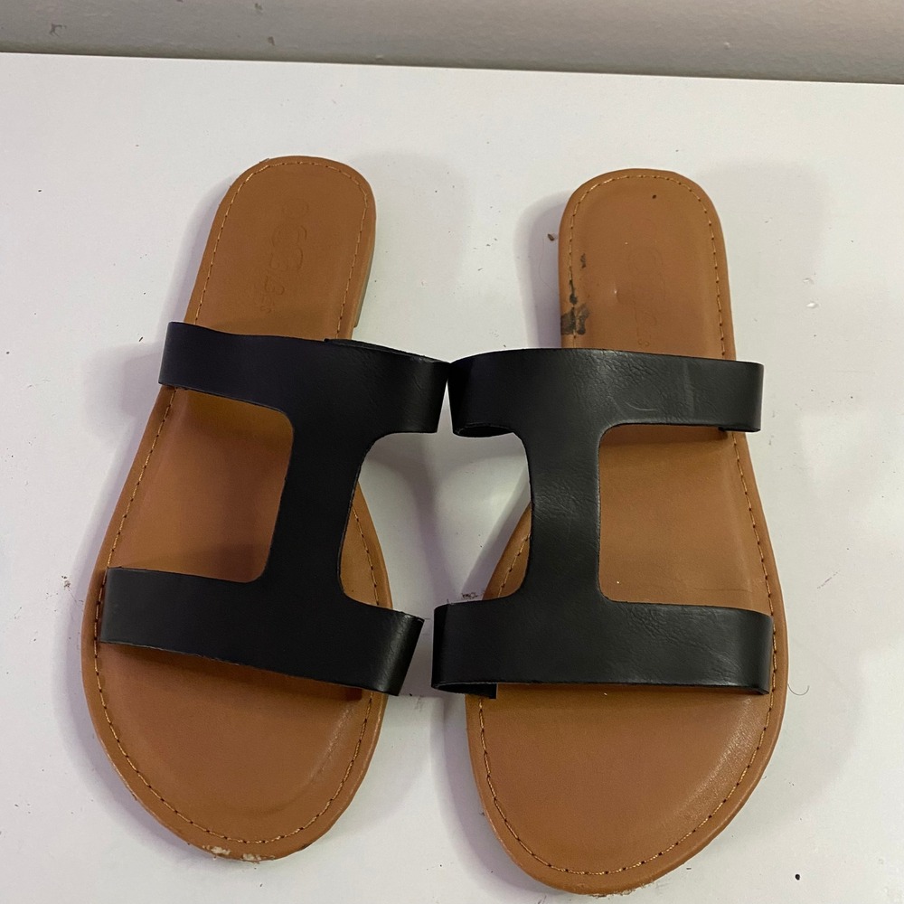 GC Shoes H-Strap Slide Sandals Womens 40 Black Flat Slip On Summer‎ Classic
